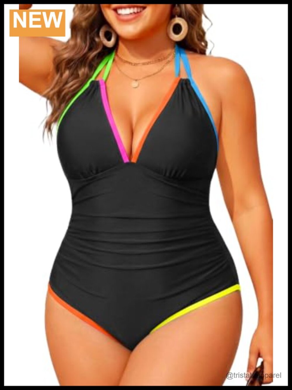 Plus Size One Piece Swimsuit Tummy Control Halter Bathing Suit